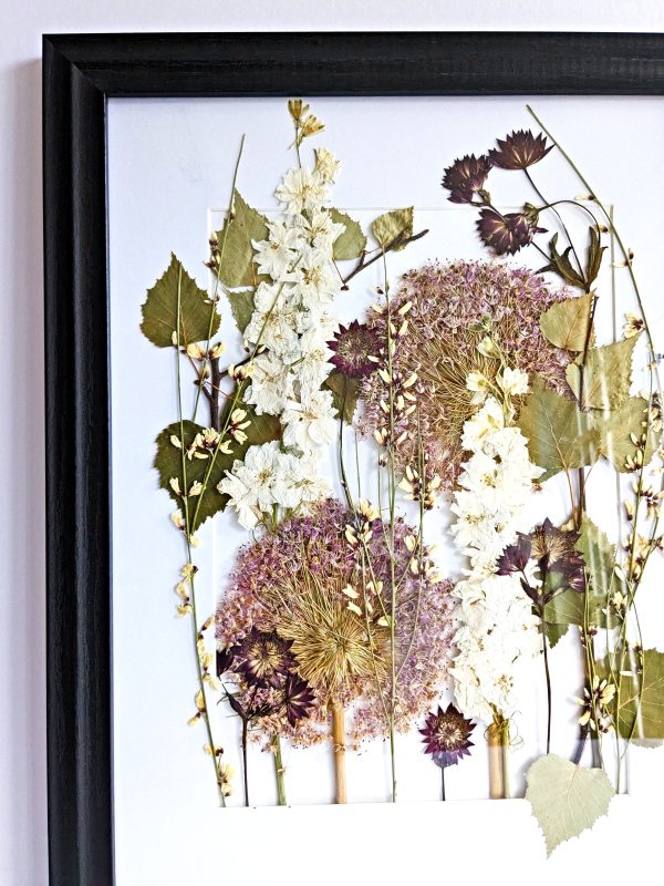 woodland summer garden allium pressed wild flowers floral art picture frame gift