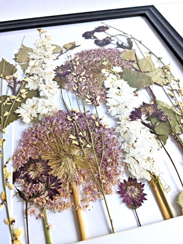 woodland summer garden allium pressed wild flowers floral art picture frame gift