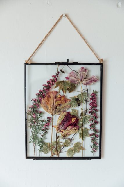 preserved wedding bouquet in metal frame