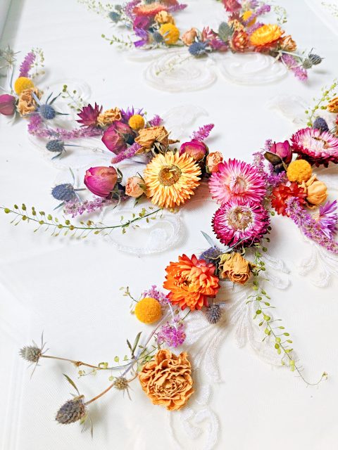 Dried wedding flower bouquet bride veil floral art